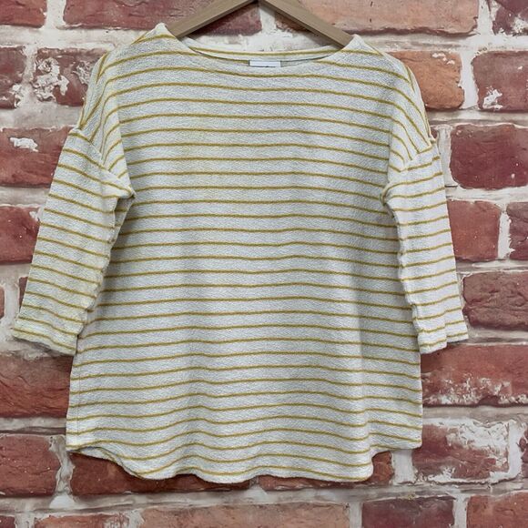 J. Jill Tops - J Jill Top Shirt Women's Small White Yellow Striped Terry Casual Popover Blouse